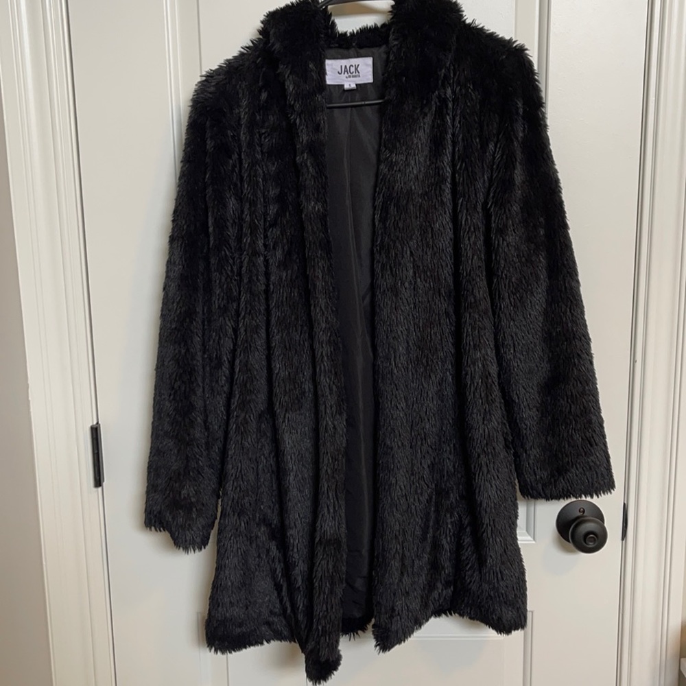 Jack BB Dakota black faux fur jacket with hood and pockets